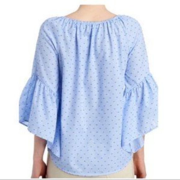 Melissa Paige Gingham Print Off Shoulder Top Blue White Size Petite Large - Picture 5 of 17